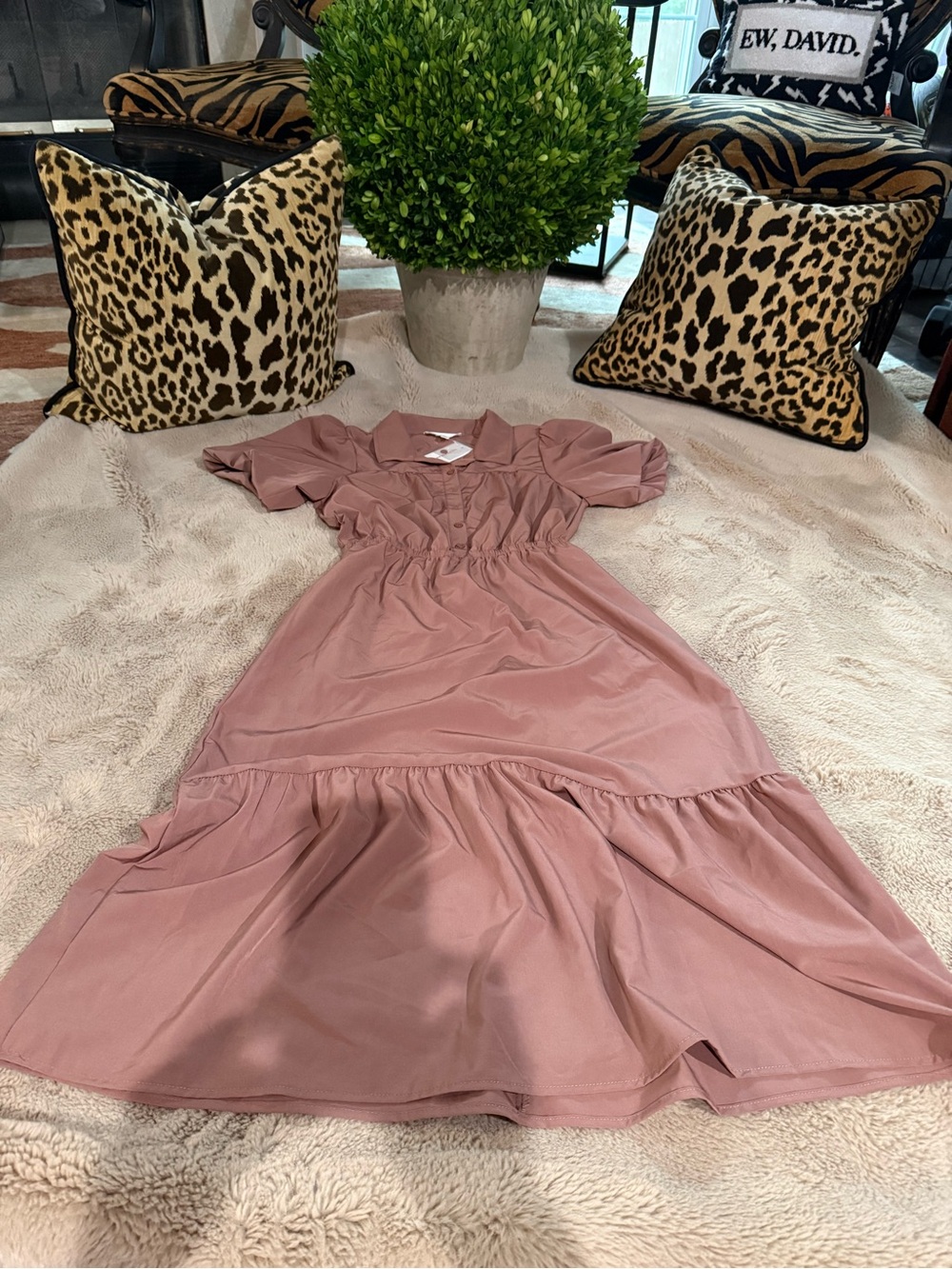 Lucky Brand Dusty Rose Puff Sleeve Tiered Midi Dress Women’s Small NWT